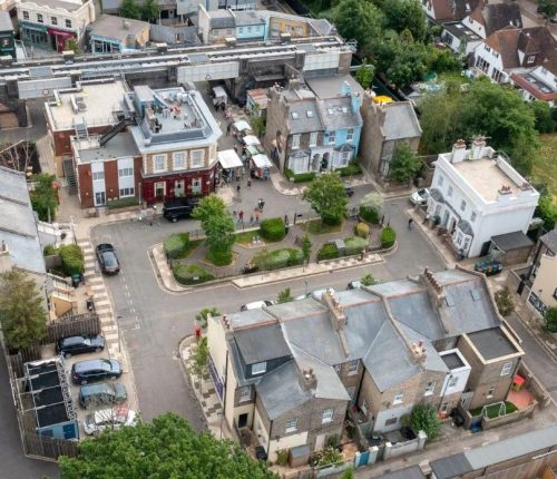 aerial view of eastenders set with TRC windows timber window installation project