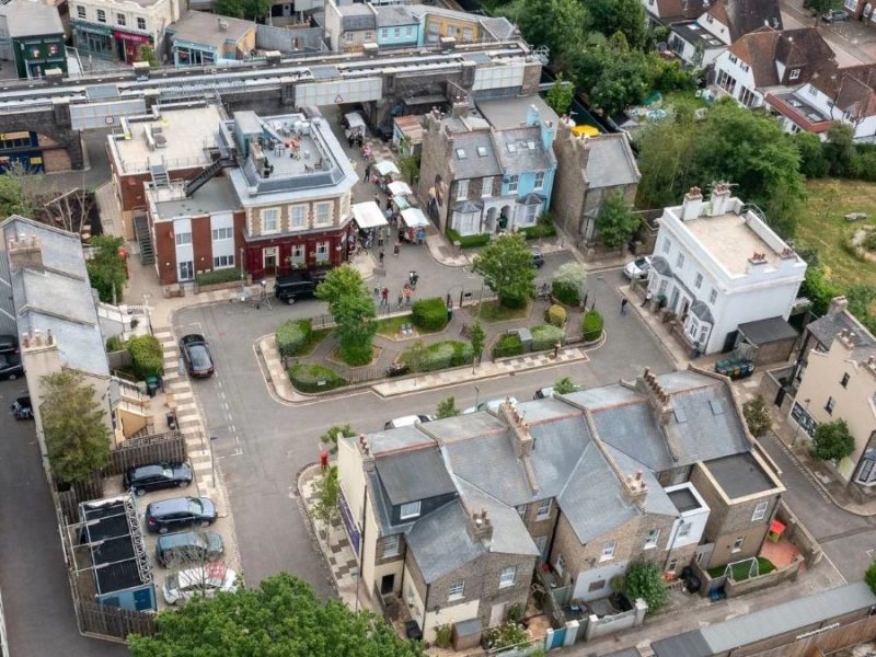 aerial view of eastenders set with TRC windows timber window installation project