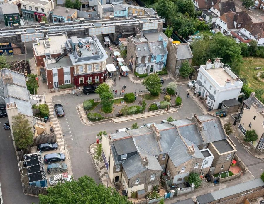 aerial view of eastenders set with TRC windows timber window installation project